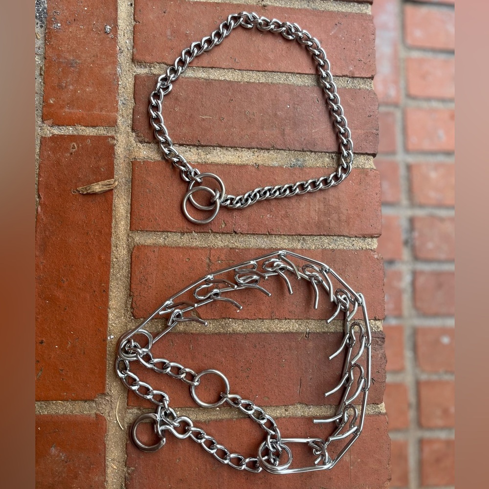 Dog Training collars a Silver Chain and Prong Collar Set